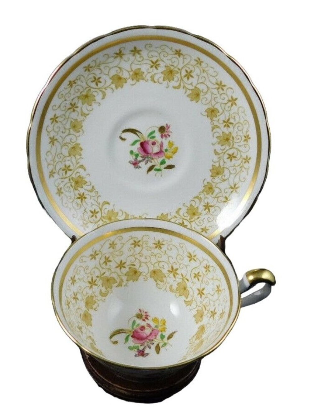 Royal Chelsea Yellow Leaves, Roses, and Gold Tea Cup and Saucer